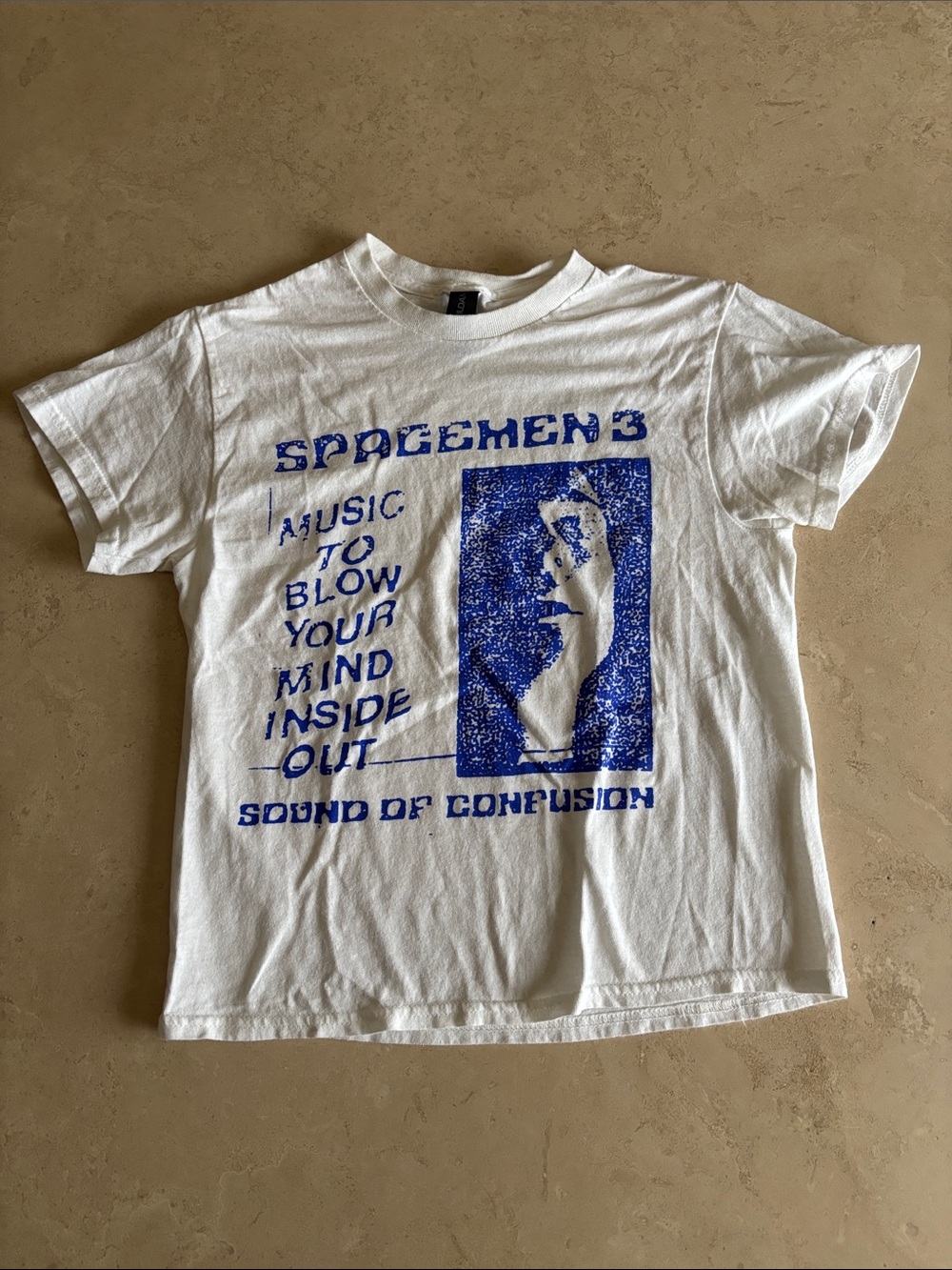 Gildan White Crewneck T‑Shirt with Blue Print